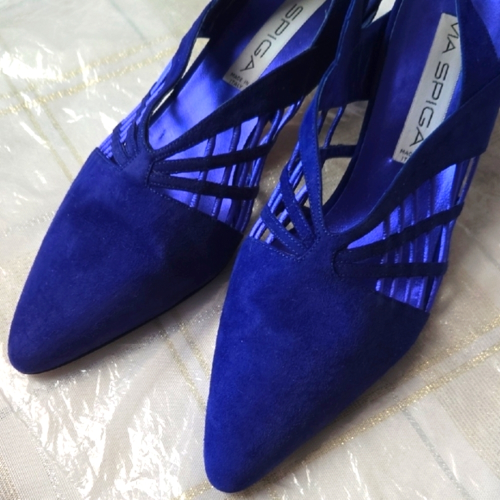 Via Spiga Electric Blue Sling Back Heels - Picture 7 of 15